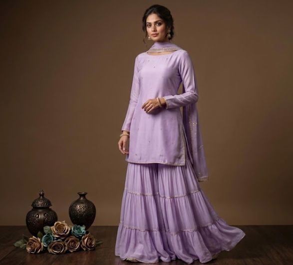 Lavender Georgette Sharara Set