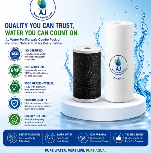 aj waterpurifier wala 7.5 Inch Spun + 4 Inch Activated Carbon Filter Combo Solid Filter Cartridge